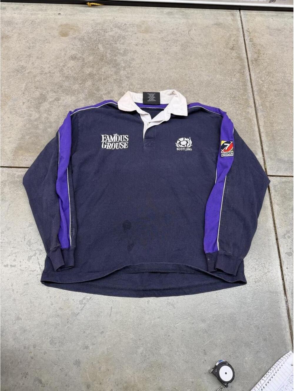 vintage the famous grouse scotland rugby polo navy shirt large HAS SMALL STAIN